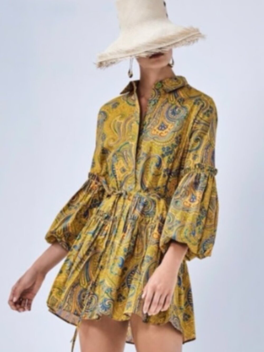 ALEXIS Paisley Cotton Balloon Sleeve Dress M